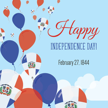 Independence Day Flat Greeting Card. Dominican Republic Independence Day. Dominican Flag Balloons Patriotic Poster. Happy National Day Vector Illustration.