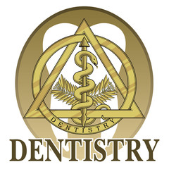 Dentistry Symbol Design is an illustration of a design or template including a gold dentistry symbol that could be used for logos or signs for dentists or dental labs.