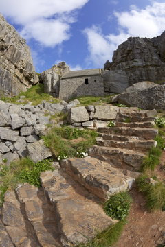 Some of the 52 steps near the 13th century St. Govan's Chapel, St. Govan's Head, Pembrokeshire, Wales