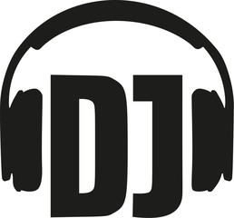 DJ word with headphones - obrazy, fototapety, plakaty