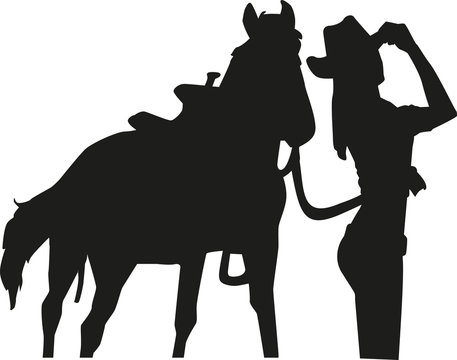 Cowgirl With Horse Silhouette