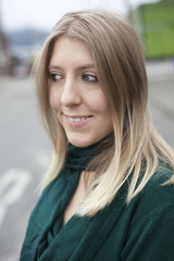 Blond Woman in Green Top