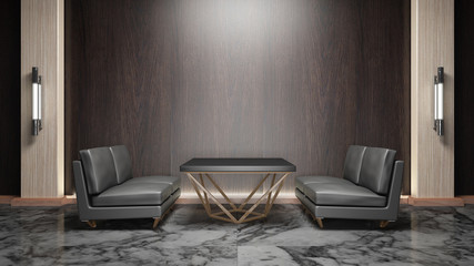 Living room modern style wood mix marble  3d rendering Non brand,sketches.All completely new design 
