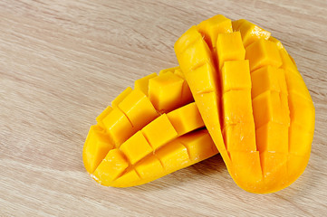 Mango close up on wood background