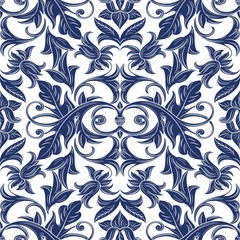 Blue Floral Ornaments Seamless Pattern