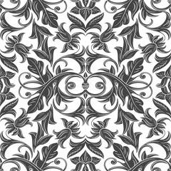 Grey Floral Ornaments Seamless Pattern