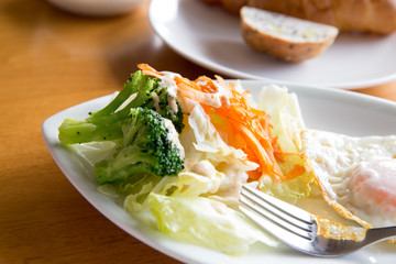Croissant and yoghurt and egg & salad