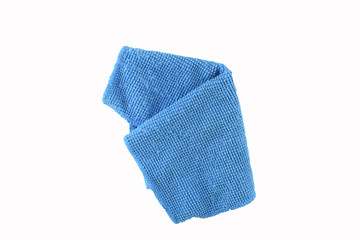 piece of blue coarse cloth isolated on white background