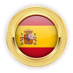 Obraz premium Runder Button mit spanischer Flagge und silber Rand 