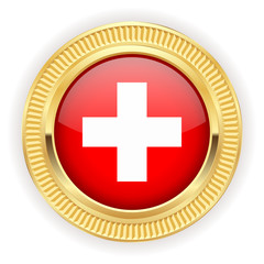 Runder Button mit schweizer Flagge und silber Rand 