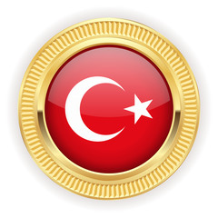 Runder Button mit türkischer Flagge und silber Rand 