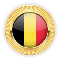Fototapeta premium Runder Button mit belgischer Flagge und silber Rand 