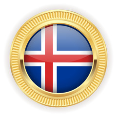 Obraz premium Runder Button mit isländischer Flagge und silber Rand 