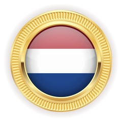 Runder Button mit niederländischer Flagge und silber Rand 
