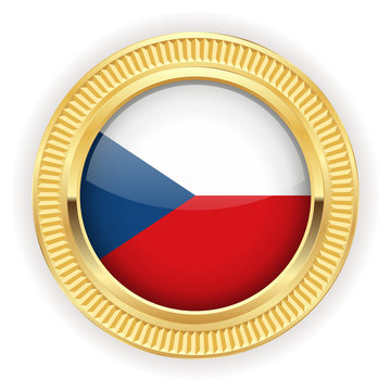 Runder Button mit tchechischer Flagge und silber Rand 