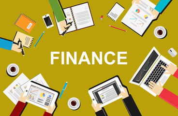 Finance illustration. Flat design illustration concepts for business, planning, management, finance, accounting, business statistics, working, investment, or teamwork.
