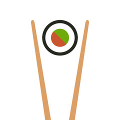 Japanese food - maki roll sushi with chopsticks flat color icon for apps and websites