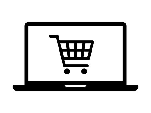 Online shopping on laptop computer flat icon for apps and websites