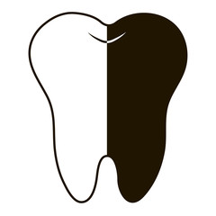 simple cartoon tooth white silhouette on a blue background, teeth, vector illustration icon, logo first tooth. Medical dental office symbols. Care for the oral cavity, dental health, care, hospital