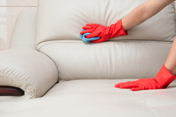 cleaning leather sofa at home