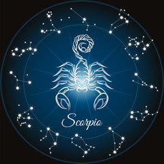 Naklejki  Znak zodiaku skorpion i koło konstelacje. Ilustracja wektorowa.