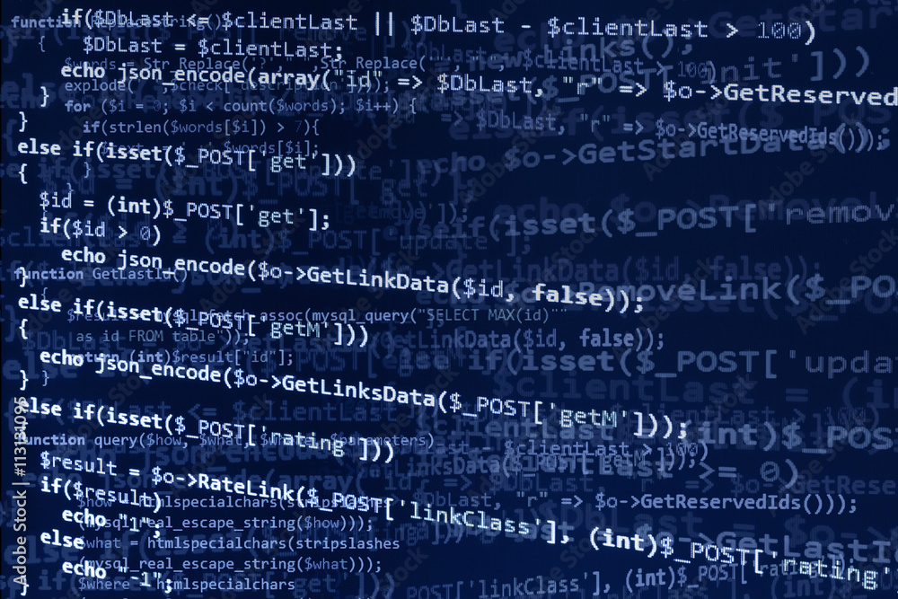 Wall mural programming code on blue screen, blue text