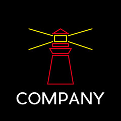 Vector sign  lighthouse, in linear style on black background