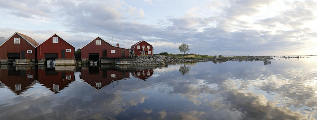 Fisherman cabins on the Swedish east coast  in sunset