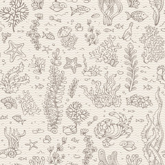 Seamless vintage underwater pattern.