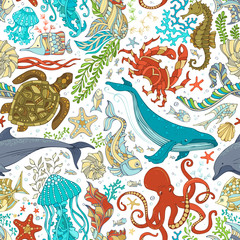 Obraz premium Wektor wzór dzikiego życia morskiego.