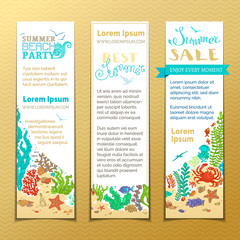 Vector set of doodles sea life vertical banners.