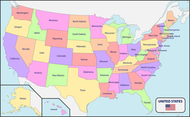 Obraz premium Political Map of USA with Names