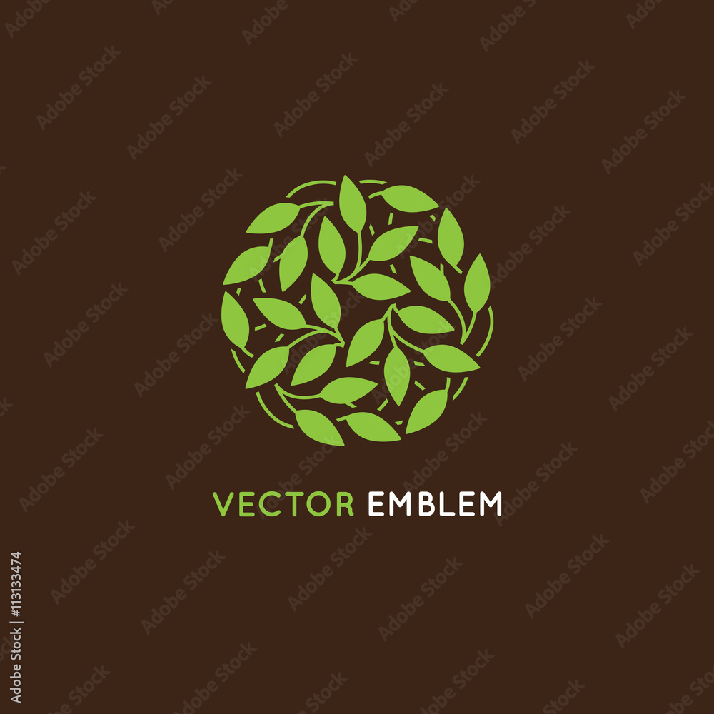 Poster vector abstrat logo design template - circle made with green lea