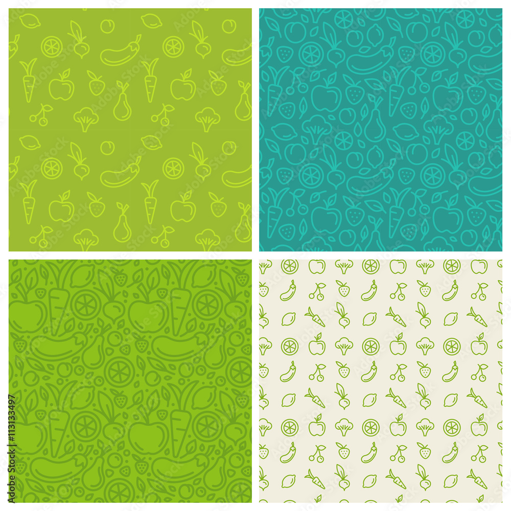 Poster Vector set of green seamless patterns