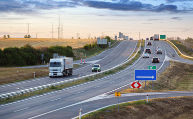 Highway transportation with cars and Truck