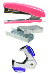 Stapler,staples,staple remover isolated on white