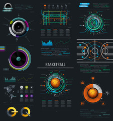 Infographic Music Elements with Vinyl and Speaker. infographics items from the map of America. infographics element with sports basketball Ball
