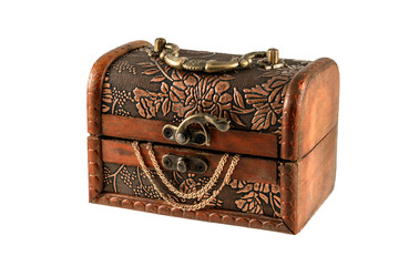 Wooden casket with a gold chain