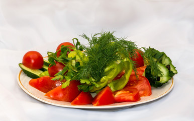 Plate with sliced vegetables.