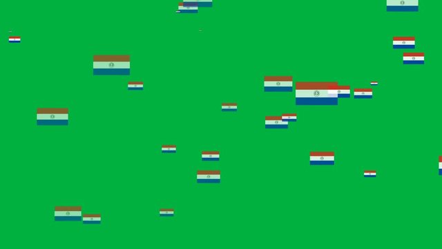 Abstract moving Peru flag particle on green background. Flags of Peru. Peru national flags.