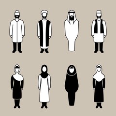 Traditional muslim people icon set