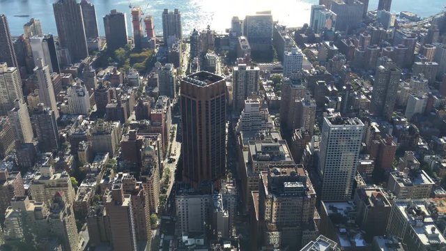 Midtown Manhattan buildings, top-down aerial view of New York City