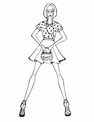 vector illustration fashion sketch model girl in skirt hand drawn