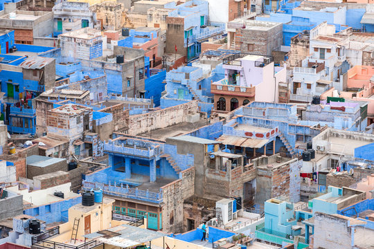 Jodhpur, the Blue City seen from Mehrangarh Fort, Rajasthan, India, Asia