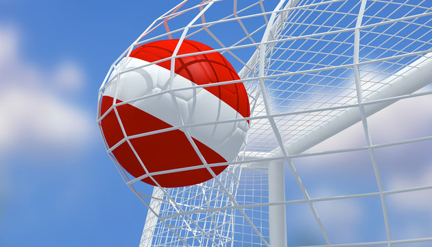 Soccer Euro 2016,Football Austria flag shooting Goal with blurred blue sky background.3D Rendering