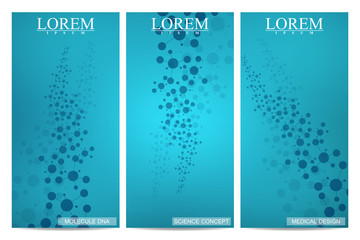 Set of modern vector flyers. Abstract background with molecule structure DNA and neurons. Medicine, science, technology banner, card,web, certificate.