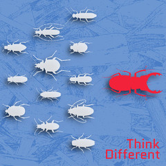 Think different concept. Background with many insects and wooden texture. Vector illustration