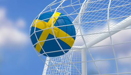 Soccer Euro 2016,Football Sweden flag shooting Goal with blurred blue sky background.3D Rendering