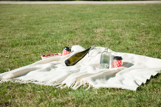 Champagne bottle on blanket