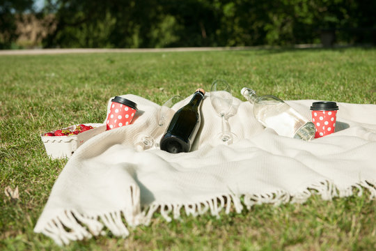 Champagne bottle on blanket